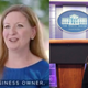 Kim Sherk, president of the Georgia Federation of Republican Women, identified only as a “small business owner” in a new Trump ad (left) and Sherk at the White House in an undated photo.